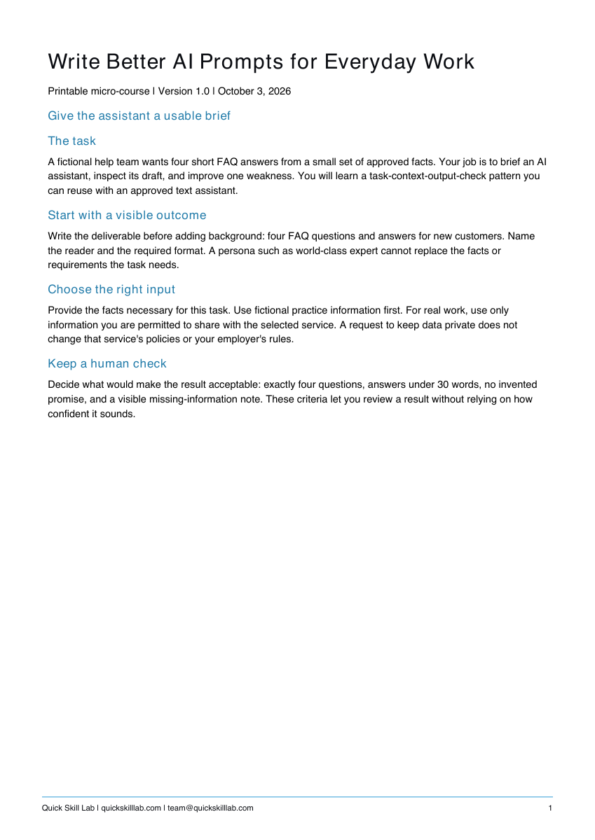 Actual guide preview for Write Better AI Prompts for Everyday Work