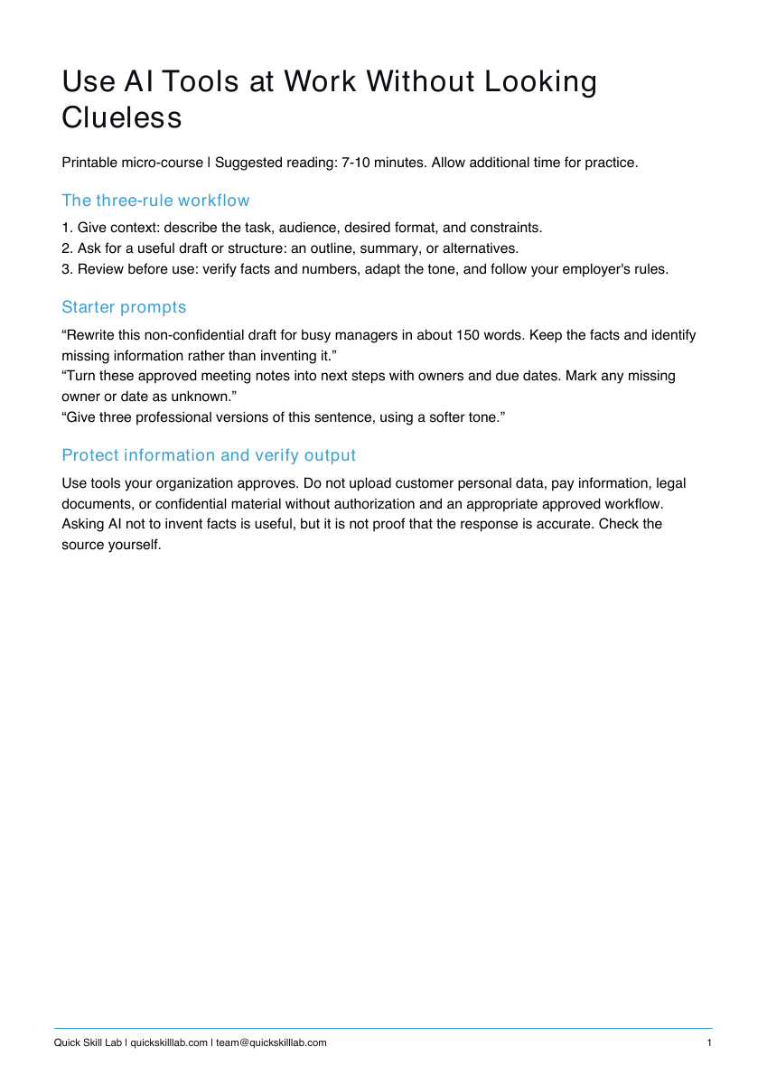 Actual guide preview for Use AI Tools at Work Without Looking Clueless