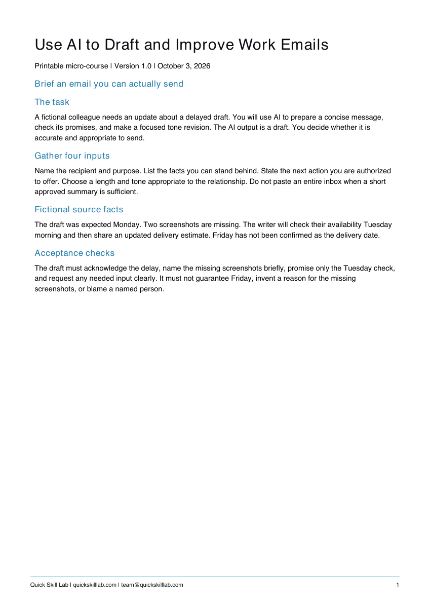 Actual guide preview for Use AI to Draft and Improve Work Emails