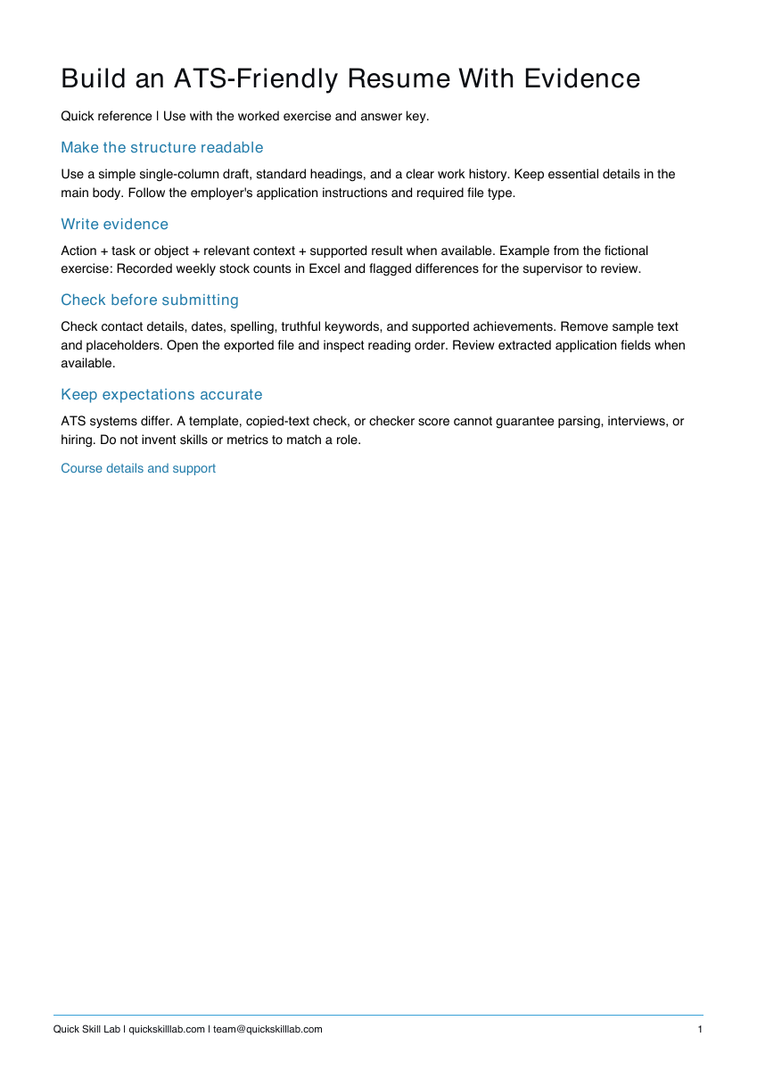 Actual reference preview for Build an ATS-Friendly Resume With Evidence
