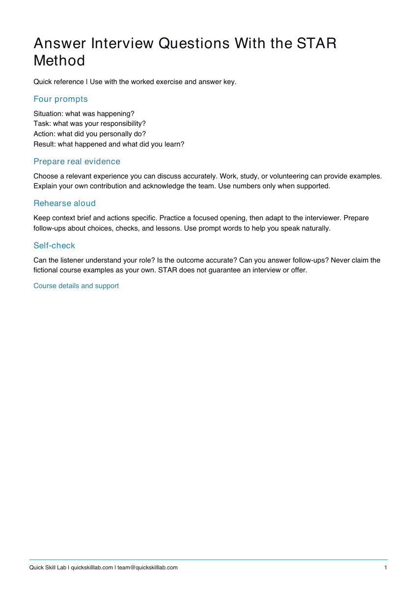 Actual reference preview for Answer Interview Questions With the STAR Method