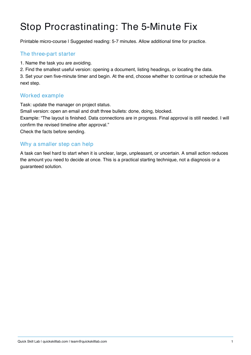 Actual guide preview for Stop Procrastinating: The 5-Minute Fix