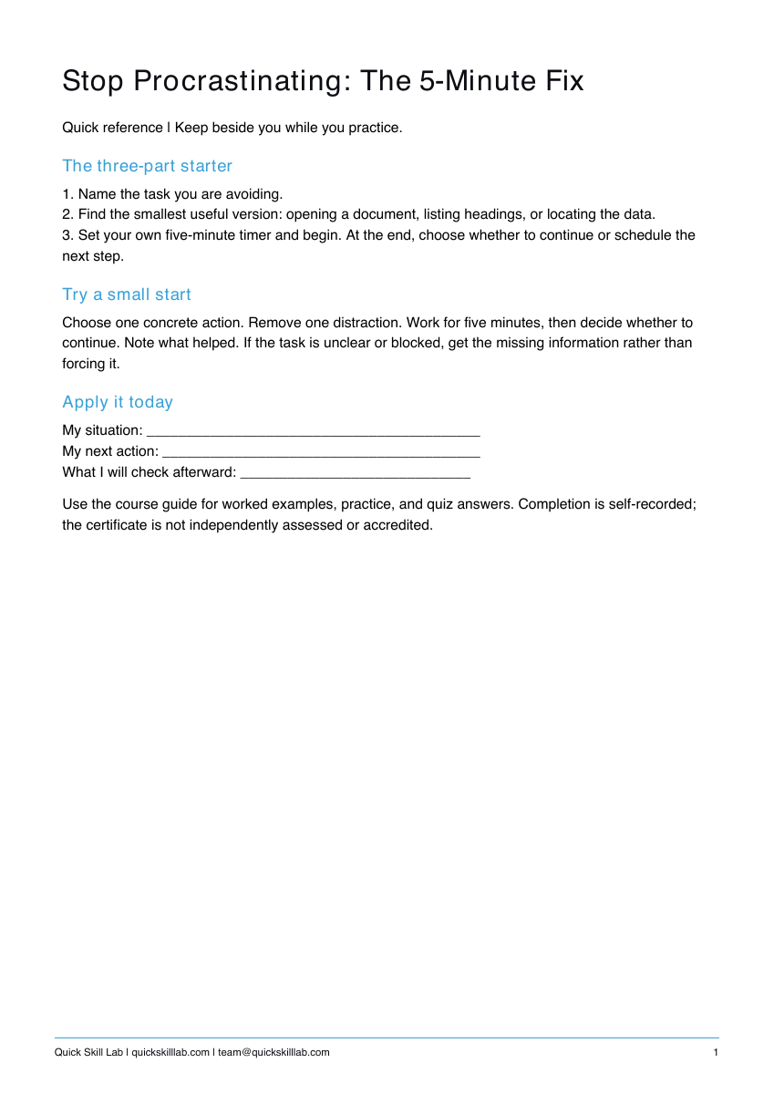 Actual reference preview for Stop Procrastinating: The 5-Minute Fix